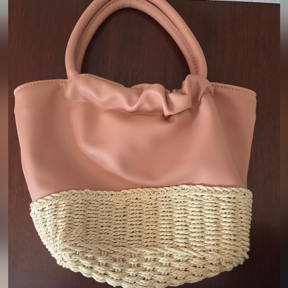 Pink And Woven Small Handbag